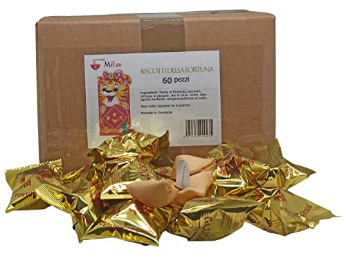 MiFan Fortuna Box - Galletas de la Fortuna Chinas, Mensajes Proféticos, Deseos en Español, Variedad de Presentaciones, Sabor a Vainilla (60 Piezas)