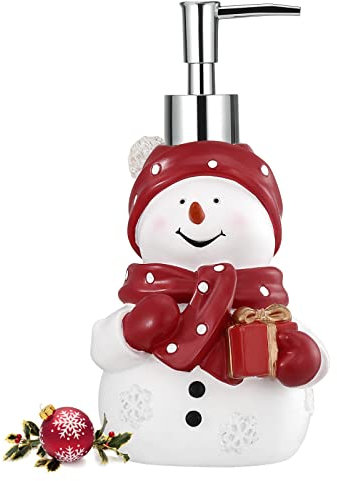 Luxspire Schneemann Seifenspender, 450ml Harz Seifenspender Weihnachtsdeko Lotion Pumpflasche Flüssigseifen Halter mit ABS Pumpe Nachfüllbar Spülmittelspender für Bad Kitchen, Schneemann