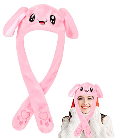 Hasen Mütze mit Beweglichen Ohren, Hasen Plüsch Tier Ohr Hut, drückende Pop-Up-Süße Kaninchen-Tier-Mütze für Frauen Mädchen verkleiden sich Cosplay Kostüm Weihnachtsgeburtstags Party Geschenke (Rosa)