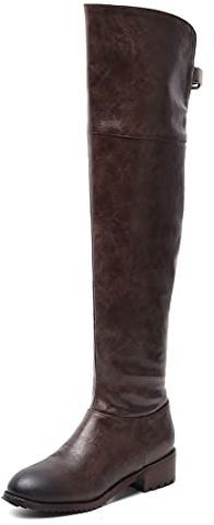 REKALFO Pelle PU Alla moda Confortevole Carino Stivali sopra il ginocchio Per le donne Tacco a spillo Punta Scarpe da ragazza Marrone scuro 46 EU
