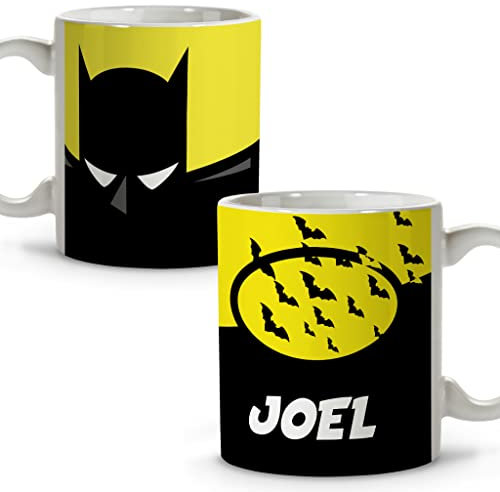 Taza Superhéroes Personalizada con Nombre. Regalo Friki. Varios Diseños y Colores interior. Murciélago. Taza cerámica 330ml