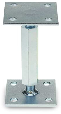 Pfostenträger höhenverstellbar (6 Stück) Boden/ Trägerplatte 100 x 100 x 5 mm Stützenfuß Stützfuß Bodenfuß Betonfuß mit Gewindemuffe verstellbar, Rechts-Linksgewinde