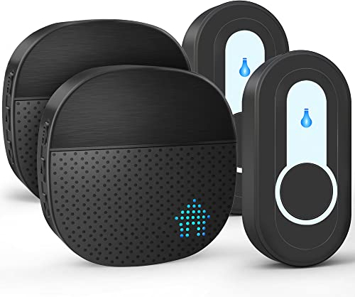 Campanello Senza Fili da Esterno, Impermeabile Doppio da Doorbell, Portata 400M, 2 Ricevitore con 2 Pulsanti Incluse per La Famiglia, 55 Suonerie, Indicatore LED, 5 Volume Regolabile, Nero