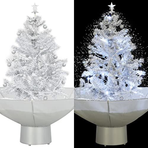 KOIECETA Schneiender Weihnachtsbaum mit Schirmfuß Schneefall Kugeln LED-Lampen Tannenbaum Christbaum Kunstbaum Dekobaum Schnee Weiß 75cm