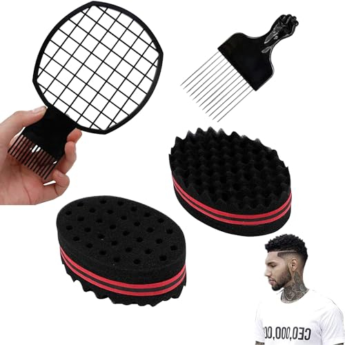 DXIA 4 Set Haarbürste Schwamm, mit großen Löchern Doppelseitiger, Magic Twist Haar Schwamm, DIY Schaum Lockenwickler Werkzeug, für Hair Afro Coil Haar Magic Beauty Werkzeug