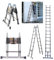 5M Telescopic Ladders with Stabiliser A Frame Extendable Ladder Stainless Steel Multi-Purpose Loft Ladder, 2.5M+2.5M, 150kg Capacity
