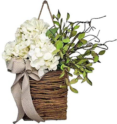 PW TOOLSCorona di cesto appesa alla porta di fiori di campo,Ghirlanda di decorazioni primaverili 17,7 pollici,Decorazioni per finestre da parete per porta d‘ingresso Ghirlande di fiori Cesto appeso