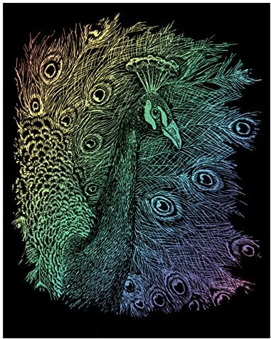 Pracht Creatives Hobby Royal & Langnickel - Kratzbild Pfau Rainbow, Kratzbilder für Kinder und Erwachsene, mit Kratzstift und Vorlage