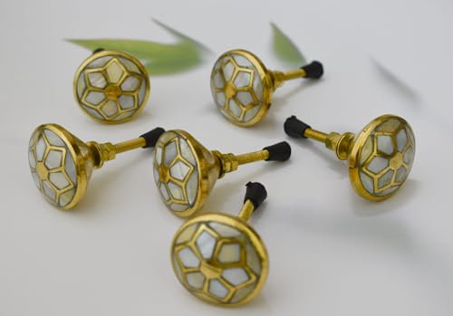 ARTISNO Bouton de tiroir en nacre – Quincaillerie contemporaine dorée pour armoire, boutons et poignées en laiton, placard de cuisine, porte en verre, armoire et tiroirs (Desugn 4)