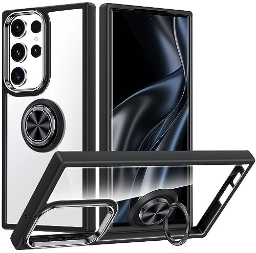 Silverback für Samsung Galaxy S23 Ultra Hülle, Handyhülle mit 360° Ring Halter Schutzhülle TPU Cover Stoßfester Stoßfänger Weiche Dünn Case - Schwarz