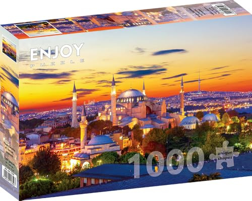 1000 Pieces Jigsaw Puzzle for Adults – Matte Finish, Soft Touch, Sturdy and Unique Pieces, Tight Fit, Vivid Colors, Missing Pieces Service – Istanbul Cityscape with Hagia Sophia Mosque by ENJOY Puzzle