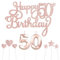 Personalised Rose Gold Happy 50th Birthday Cake Topper with Number 50 Birthday Candles and Star Cupcake Toppers - Cake Decorations Set for Him/Her - 9 Piece