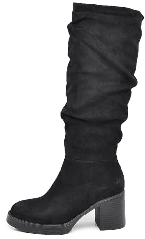 IF Fashion Scarpe da Donna Stivali Camperos Polpaccio Stropicciati Con Tacco Medio Grosso Platform Camoscio GL21 nero N.39