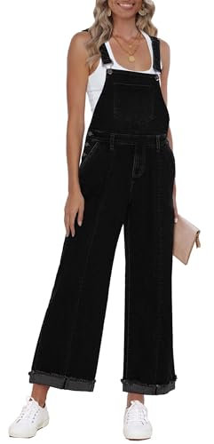 Roskiky Tuta da donna in denim Loose Fit Wide Leg Bib Stretch Baggy Jeans Y2K Comfy Jumpsuit Donna Elegante, Nero , S