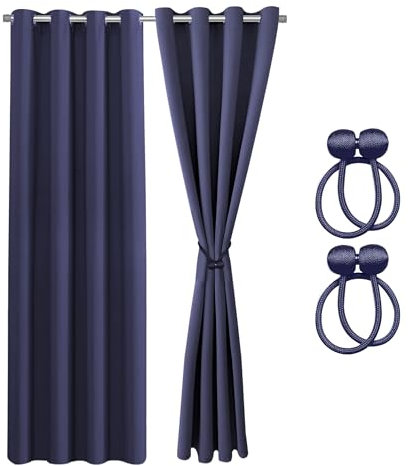 Cozyor Verdunklungsvorhänge Gardinen 2er Set mit Magnet-Raffhalter Thermogardine gegen Kälte 100% verdunkelnd, blau Ocean, Gardine mit Ösen für Schlafzimmer, Wohnzimmer, Kinderzimmer 160x135 cm
