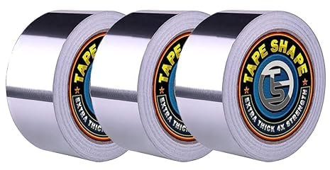 4All 3 Rolls Aluminium Foil Tape 75mm x 50m Heavy Duty Strong Adhesive Heat Resistant Insulation Tape for Sealing Ducts Car Panel and Pipework (75mmx50m, 3 roll)