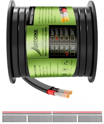 AOTOINK 16/2 30.48M 2 Adriges Elektrokabel 2x1.3mm², 12/24V 2 Poliges Kabel Verzinnte Kupferrohrabdeckung 16 AWG Gauge Draht für Automotive LED-Beleuchtung Boot
