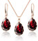 Linawe Ruby Crystal Jewellery Sets, Red Earring Necklace Rose Gold, Imitation Diamond Pendant Necklace, Rhinestone Dangle Earrings, Boho Wedding Rhinestone Cubic Zirconia Teardrop