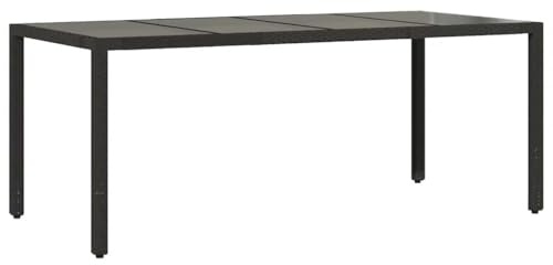 vidaXL Gartentisch mit Glasplatte Schwarz 190x90x75 cm Poly Rattan