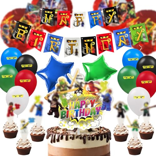 XINCHEN Anime geburtstagsdekorationen anime geburtstagsdeko set Latex Ballons Rot Schwarz Blau, Cupcake Topper, Geburtstag Banner, Luftballon Geburtstag Kit für Kindergeburtstag Decorations