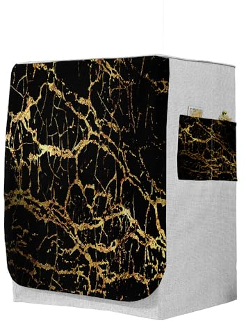 Odot Housse pour Machine à Laver Couverture Lave-Linge Anti-poussière Couverture Tumble Protection pour Face Avant de Machine à Laver et Sèche-Linge (marbre d'or Noir,M-capacité 8-10 kg)