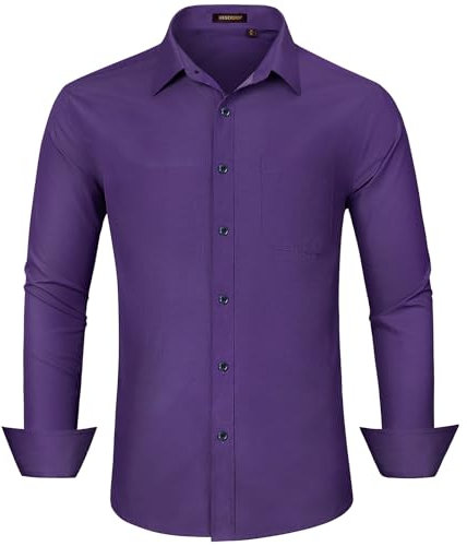 HISDERN Camicia Uomo Maniche Lunghe Formale Camicie Uomo Viola Regular Fit Cotone Camicia Uomo de Primavera Autunno Invernale XL