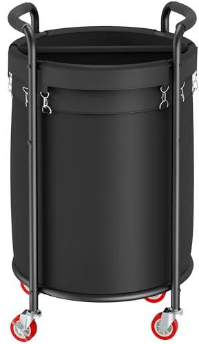 FAVOOSTY Wäschekorb mit Rollen, 190L Wäschewagen 2 Fächern, Wäschekorb Groß, Runder Wäschesammler mit Griff, Stahlrahmen und Abnehmbarem Beutel zur Kleideraufbewahrung