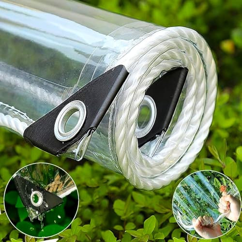 Transparent Tarpaulin, Clear Tarpaulin with Eyelets Waterproof Heavy Duty 420 g/m² PVC Clear Tarp Pergola Covers, Windproof Tear Resistant for Garden Gazebo with Cable Ties (0.9x2.1m)