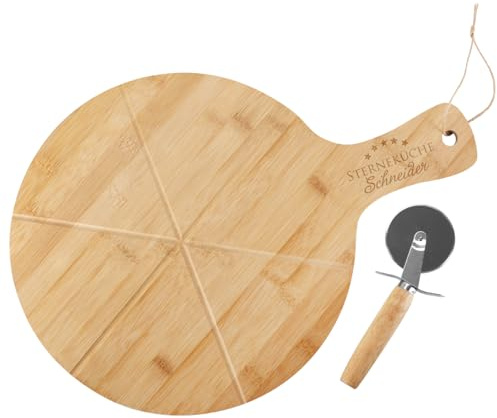 Personalisiertes Pizzabrett mit Pizzaschneider (Sterneküche)