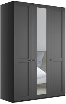 WIEMANN Drehtürenschrank mit 1 Spiegeltür mittig, Landhausstil Kleiderschrank 150cm breit, Graphit Dekor, Höhe 216cm, Marlow
