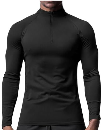 Men's 1/4 Zip Sports Long Sleeve T Shirt Casual Gym Running Polos Shirts Outdoor Hiking Fishing Tops Lightweight Breathable Half Zipper Pullover Stand Collar Slim Fit Tops for Fitness M-4XL Black