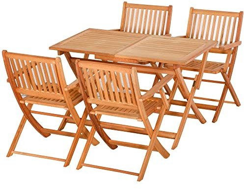 Outsunny Sitzgruppe 5tlg. Gartenmöbel-Set klappbar Essgruppe Balkonmöbel wetterfest Sitzgarnitur Outdoor Natur Pappelholz