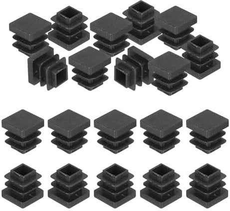 PATIKIL 1/2x1/2 Plastic Tubing End Caps, 20Pcs Square Hole Plug Insert for Square Iron Pipe Chair Leg Table Bookshelves Patio Furniture, Black