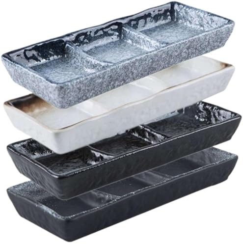 BOWINGBO Platos para condimentos, cuencos de cerámica, bandeja de servir aperitivos de cerámica, cuencos de salsa pequeños, platos de salsa, platos de salsa, bandeja de aperitivos de 3 compartimentos