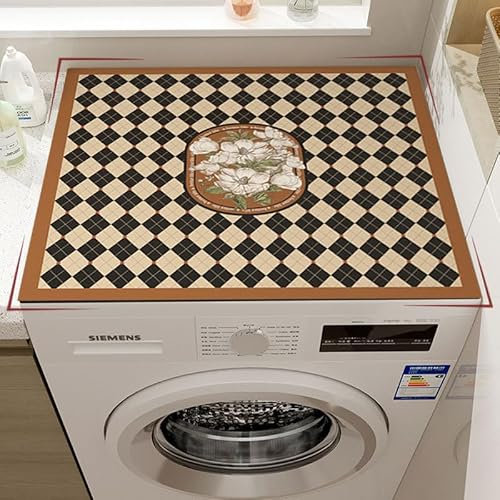 Housse De Protection Pour Machine À Laver Top 60X60Cm Fleurs Brunes Tapis De Protection Antidérapant Pour Seche Linge, Dessus Imperméable Tapis Lave Linge Pour Cuisine Maison Salles De Bains