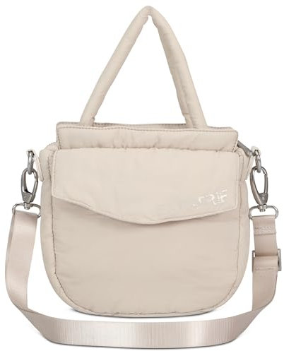 Expatrié Kleine Umhängetasche Damen Beige - Poppy Small - Puffer Bag aus Nylon - Utility Handtasche im Pillow Design mit Reißverschluss - Puffy Nylontasche Klein