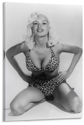 Jayne Mansfield Poster mit amerikanischer Schauspielerin, heißes Schwarz-Weiß-Poster, Gemälde auf Leinwand, Wandkunst, Poster, Rollbild, Wanddekoration, Heimposter, 60 x 90 cm