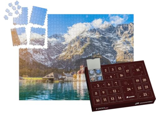 puzzleYOU: Puzzle-Adventskalender | „Malerische Berglandschaft am Königssee in Bayern, Deutschland“ – aus der Puzzle-Kollektion Natur, Deutschland, Flüsse & Seen, Deutsche Alpen