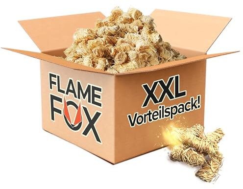 Flame Fox Anzündwolle XXL 5kg I Kaminanzünder aus Öko-Holzwolle & Wachs für Kamin I Grill, Feuerschale, Ofen, 3kg, 5kg und 10kg