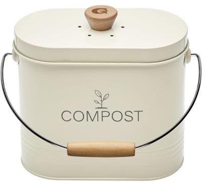 Composteur de cuisine ovale en métal avec filtre 3 litres