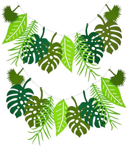 Nhgkju 2 Sätze GrüNe Tropische Palmblatt Wimpelkette Filz Latte Art Dekoration für Geburtstagsfeiern Hawaiianische Partys Dschungel Mottopartys