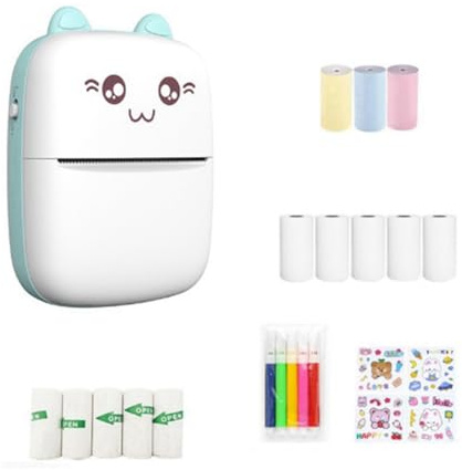 Giwnhvx Mini Thermal Printer Portable Ink-Free Thermal Wirelessly BT 203dpi Photo Label Memo Wrong Question Printing