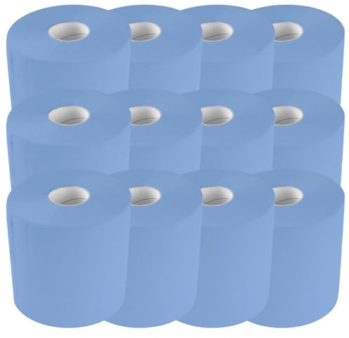TECPO Putztuchrolle Blau 500 Blatt gesamt, 2-lagig, perforiert, saugstark, Putzrolle Papierrolle Reinigungstücher Wischtücher Putzpapier für Gewerbe (12x 500 Blatt)