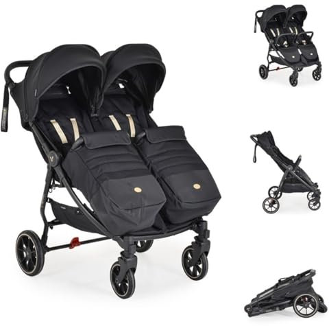 Cangaroo Zwillingskinderwagen 2Gether, Fußabdeckungen, Aluminiumrahmen, faltbar schwarz