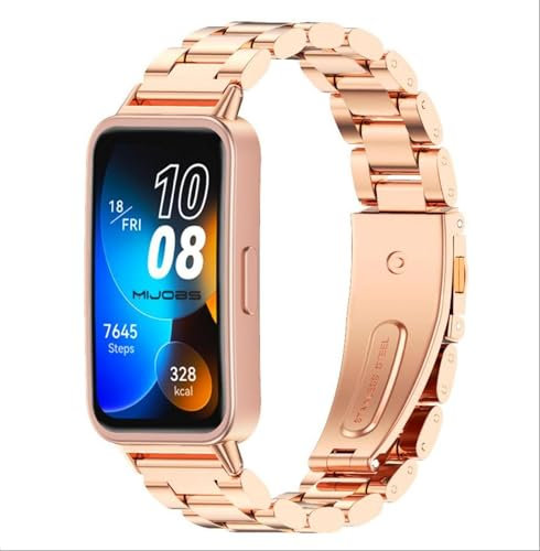 GIOPUEY Bracelet Compatible avec Huawei Band 10/9/8, Acier Inoxydable Sangle Bracelet [Résistant à l'usure] Montre Bracelet - Rose Gold