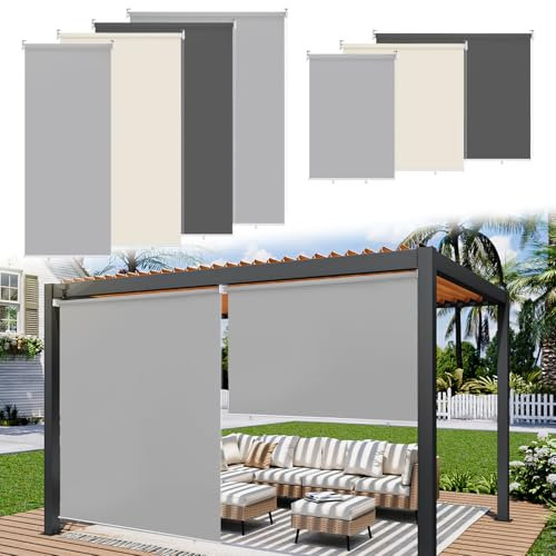 Ikodm Lot de 2 Stores verticaux extérieurs de 160 x 240 cm, pour balcon, ombrage intérieur et brise-vue, gris