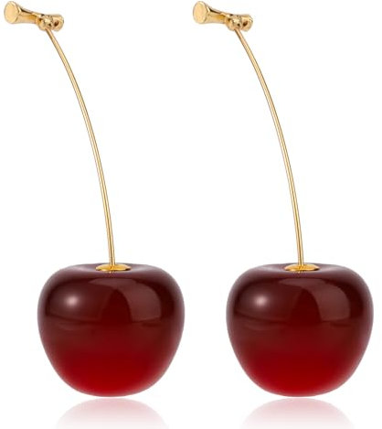 Mikovivi Kirschohrringe für Damen, Süßer 3D-Schmuck mit Roten Kirschen Einzigartiger Fruchtanhänger Süße und Hübsche Tropfenohrringe für Damen Das Perfekte Geschenk Jeden Tag