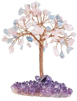 HYKJCSS Geldbaum Kristalle Steine Edelstein-Kristallbaum Mit Amethyst-Cluster-Basis, Feng Shui-Dekor, Bonsai-Geldbaum, Heimdekoration Kristall Baum Deko(Multi-Colored)