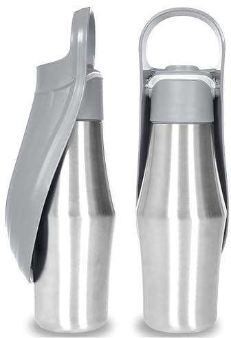 PZCC Bouteille d'eau pour Chien 750ML, Gourde Chien Promenade, Isotherme Bouteille d'eau, Pliable, Portable Acier Inoxydable 304 Bol d'eau Chat, pour Le Camping Le Randonnée (Gris, 750 ML)