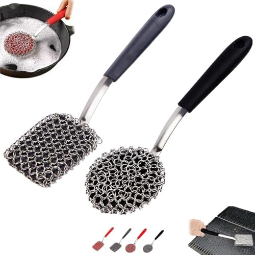 3-in-1 Kettenreinigungs-Grillbürste, Edelstahl-Silikon-Topfbürste mit Ring, Edelstahl-Gusseisen-Reinigungsset, Kettennetzbürste zum Reinigen von Töpfen, Bratpfannen, Metallbürste, Holzkohle-Dutch-Oven